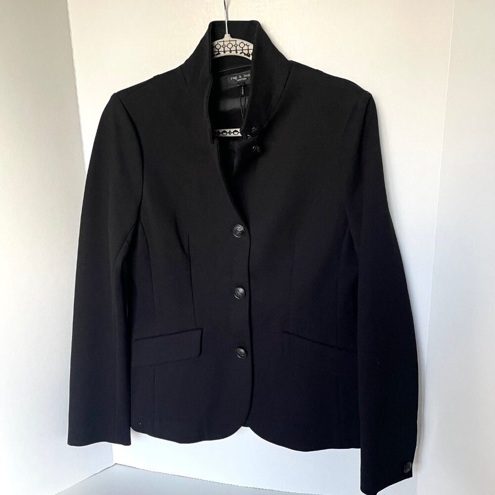 Rag & Bone Sadie Ponte Blazer Black Tailored Stretch Jacket Size 8 - Picture 2 of 16